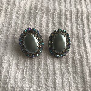 Elegant Silver and Blue Stud Clip-On Earrings
